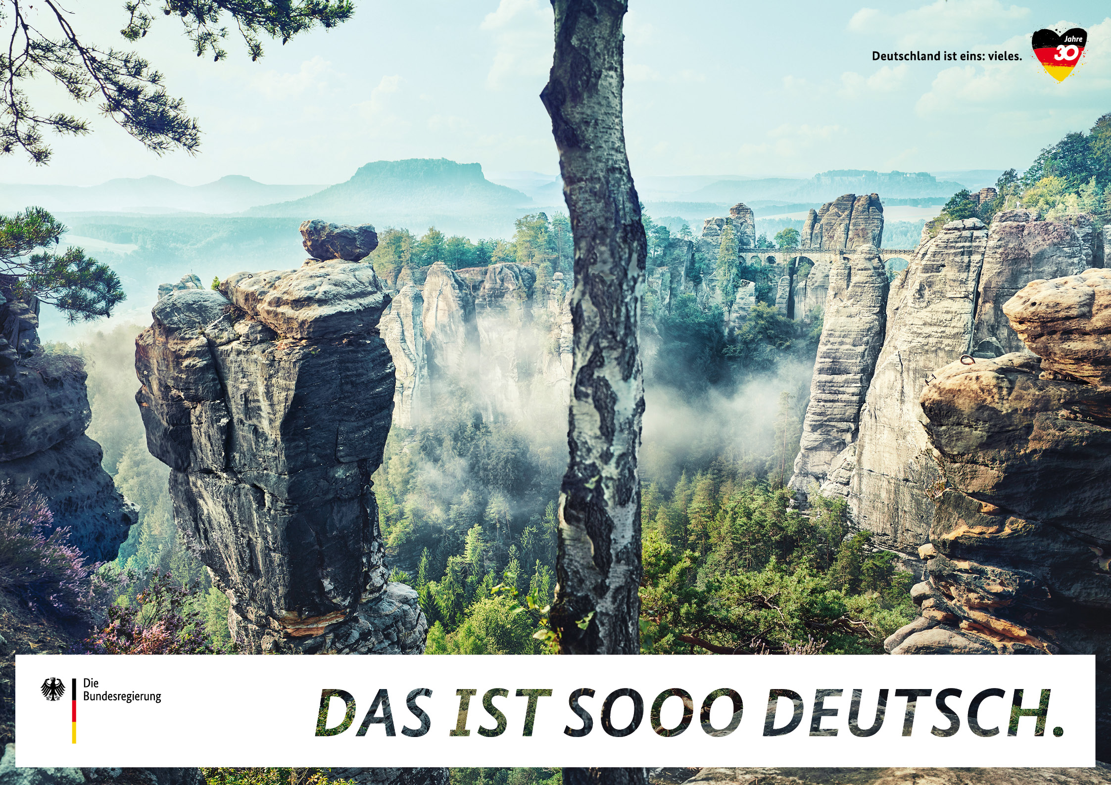 Das Elbsandsteingebirge auf einem Plakat der Kampagne "Deutschland ist eins: vieles".